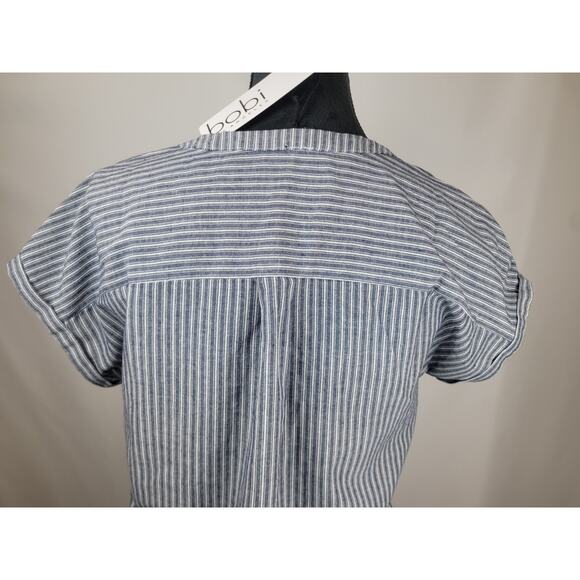 Bobi Los Angeles Revolve Women's Button Front Yoke Shirt Navy Striped Size XS - Picture 5 of 10